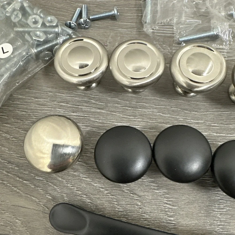 Lot Of 12 Cabinet Handle Drawer Pulls Satin Nickel Plated Black Metal Cabinet